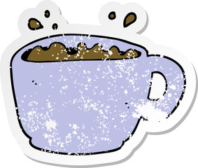 distressed sticker of a cartoon coffee cup