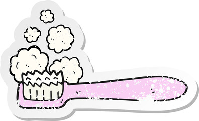 retro distressed sticker of a cartoon toothbrush