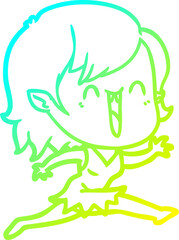 cold gradient line drawing cute cartoon happy vampire girl