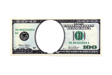 Dollar bill with isolated white middle.	