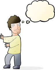cartoon nervous man with thought bubble