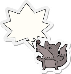 cartoon halloween werewolf howling and speech bubble sticker
