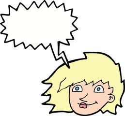 cartoon female face with speech bubble
