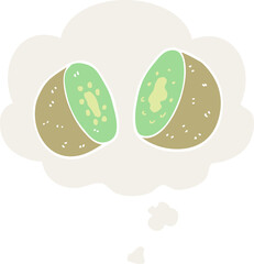 cartoon kiwi and thought bubble in retro style