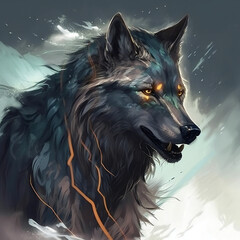 ancient fenrir, the fearsome wolf of norse mythology, generative AI - obrazy, fototapety, plakaty