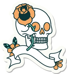 tattoo sticker with banner of a skull and rose