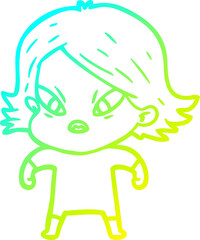cold gradient line drawing cartoon stressed woman