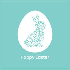 Fototapeta Happy Easter greeting card with egg, rabbit. Easter Bunny with a floral pattern.  obraz