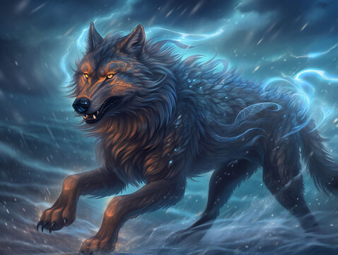 the legendary wolf fenrir, embodiment of strength, generative AI