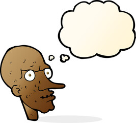 cartoon evil old man with thought bubble