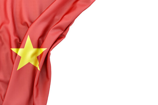 Flag of Vietnam in the corner on white background. 3D rendering. Isolated