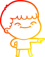 warm gradient line drawing cartoon happy boy