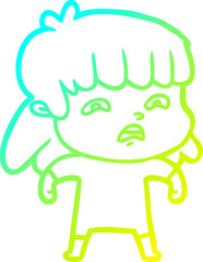 Obraz premium cold gradient line drawing cartoon worried woman