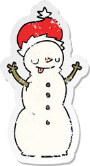 distressed sticker of a cartoon christmas snowman
