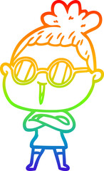 rainbow gradient line drawing cartoon woman wearing spectacles