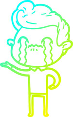 cold gradient line drawing cartoon man crying