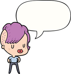 cartoon girl and punk hipster haircut and speech bubble