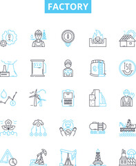 Factory vector line icons set. Factory, Manufacturing, Plant, Production, Mill, Workshop, Assembly illustration outline concept symbols and signs