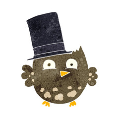 retro cartoon little owl with top hat