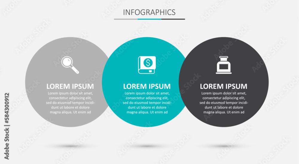 Poster Set Financial book, Magnifying glass and Inkwell. Business infographic template. Vector