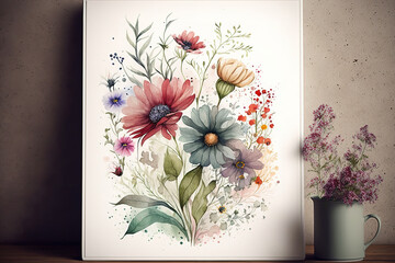drawing of bouquet of spring flowers, 8 march and woman mother day card, generative ai.