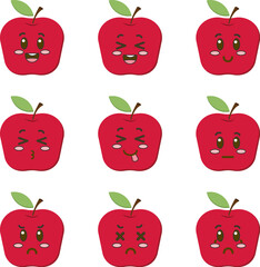 Red apple with kawaii eyes. Flat design vector illustration