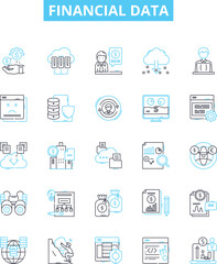 Financial data vector line icons set. Finance, Data, Analysis, Investment, Bank, Accounting, Markets illustration outline concept symbols and signs