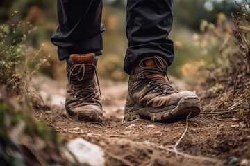 a man hiking outdoors in forest, generative ai