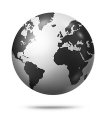 Black earth globe isolated on white background