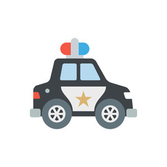 Police Car vector flat icon design. İsolated police car, with emergency light on the top sign design.