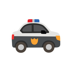 Police Car vector flat icon design. İsolated police car, with emergency light on the top sign design.