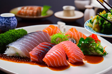 Delicious Sushi with salmon and wasabi Generative AI Art