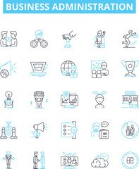 Business administration vector line icons set. Management, Planning, Assessment, Organisation, Analysis, Leadership, Systems illustration outline concept symbols and signs