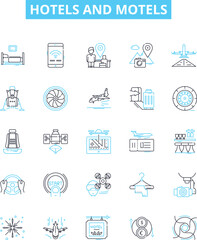 hotels and motels vector line icons set. Lodgings, Accommodations, Inns, Resorts, Suites, Motels, Hostels illustration outline concept symbols and signs