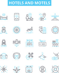 hotels and motels vector line icons set. Lodgings, Accommodations, Inns, Resorts, Suites, Motels, Hostels illustration outline concept symbols and signs