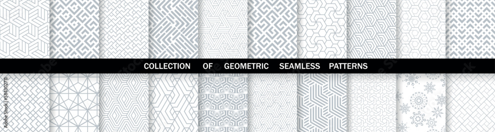 Wall mural geometric set of seamless gray and white patterns. simpless vector graphics.