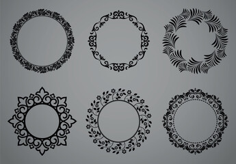 Set of decorative frames Elegant vector element for design in Eastern style, place for text. Floral black and gray borders. Lace illustration for invitations and greeting cards