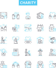 Charity vector line icons set. philanthropy, benevolence, donation, helping, compassion, kindness, kindness illustration outline concept symbols and signs