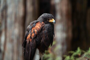 large hawk stares from left to right of camera while perched up