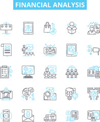 Financial analysis vector line icons set. Finance, Analysis, Financial, Accounting, Investing, Report, Budgeting illustration outline concept symbols and signs