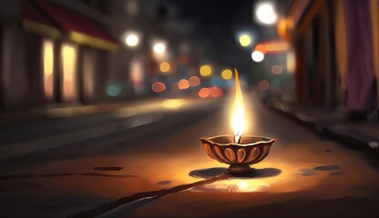 Happy Diwali - Illustration of Diwali Diya, generative ai