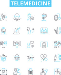 Telemedicine vector line icons set. Telehealth, Video, Remote, Telemedicine, HealthCare, Communication, Diagnostics illustration outline concept symbols and signs
