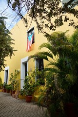 Bright yellow building in Old San Juan Puerto Rico 