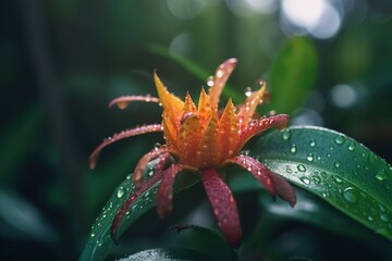 Fototapeta premium fresh flower with water droplet, morning dew, generative ai