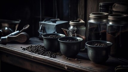 Coffee Beans On Table in a Rustic Café