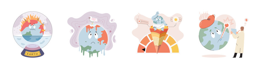 Climate change. Global warming metaphor. Nature environment danger energy business industr climate change saving planet, air pollution. Temperature rising animal extinction. Environment Day. Earth day