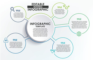 Vector infographic template business concept with options and icons. Label circles for content, flowchart, diagram, steps, infographics, chart, workflow layout illustration,