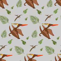 Pterodactylus seamless pattern in cartoon style.