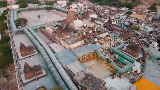 Osian, Rajasthan, India 2nd March 2023: The Sachchiya Mata Temple is located in Osian, near Jodhpur city in the Indian state of Rajasthan. Kuldevi. Jodhpur - Bikaner Highway. Drone shots.