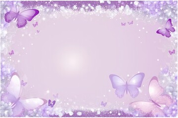 Soft Mauve Background Silhouettes Glitter And Flowers And Butterflies Postcard. Generative AI